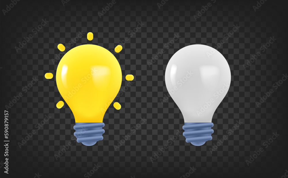 Poster On and Off lightbulb. 3d vector clipart isolated on transparent background