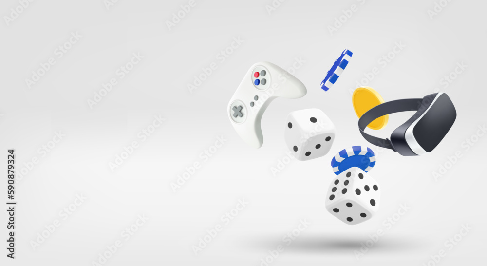 Aufkleber Gambling concept with different game inventory. 3d vector banner with copy space