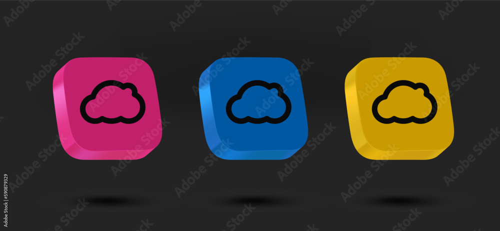 Poster color cloud icons collection. 3d vector isolated on black background