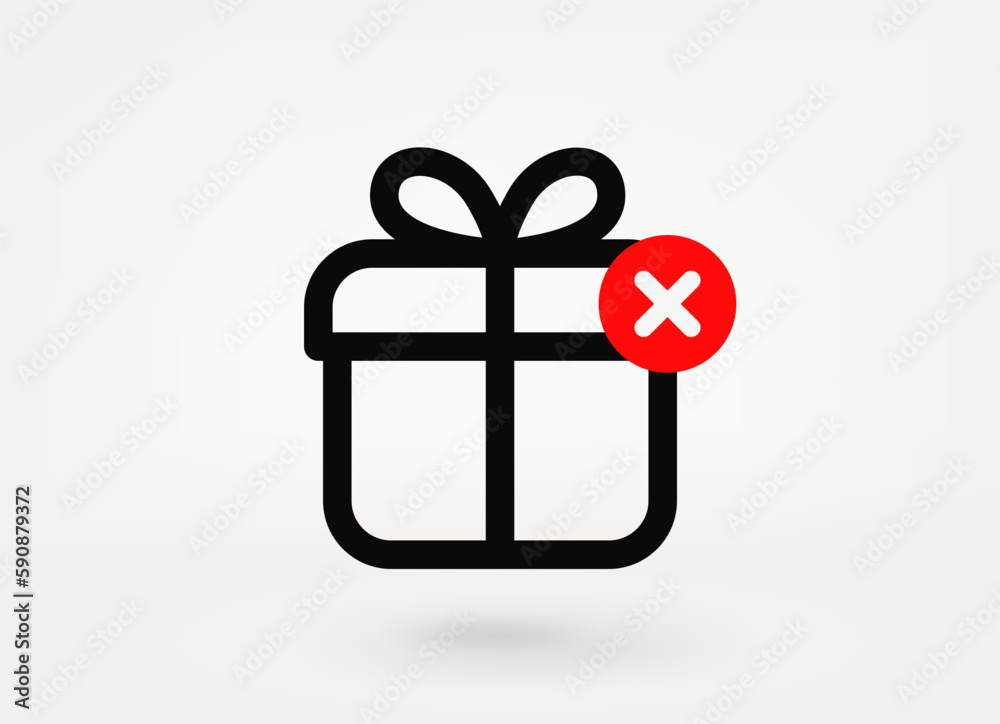 Poster gift box pictogram with ban mark. 3d vector icon