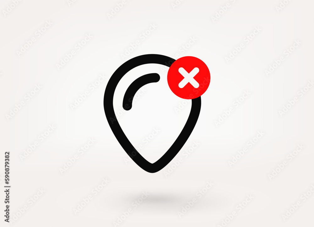 Poster map pin pictogram with ban mark. 3d vector icon