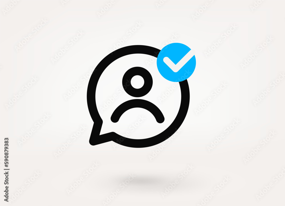 Aufkleber Speech cloud pictogram with profile pictogram and approve check mark. Linear vector linear icon