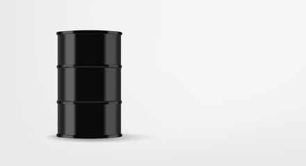 Black barrel with fuel. 3d vector banner with copy space