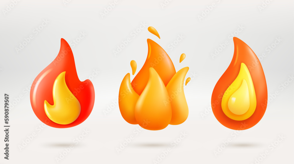 Poster red flames collection. 3d vector icons isolated on white background