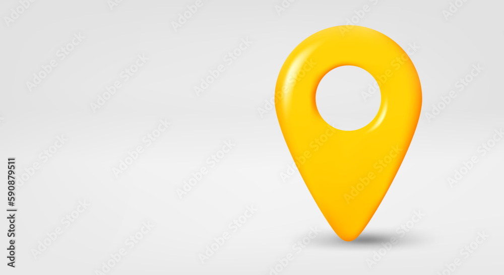Poster Yellow location pointer. 3d vector banner with copy space