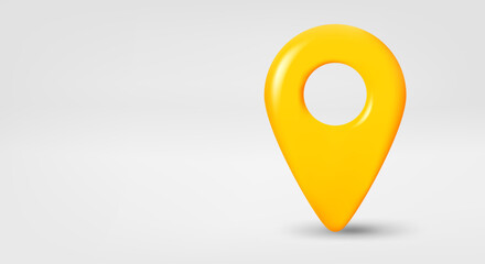 Yellow location pointer. 3d vector banner with copy space