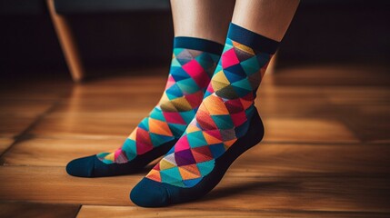 A pair of patterned socks with a bold, colorful design Generative AI