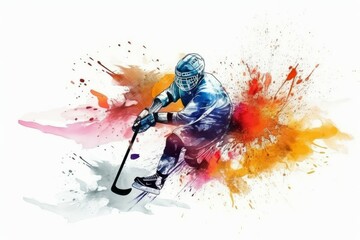 Hockey watercolor player. Generate Ai