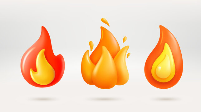 Red flames collection. 3d vector icons isolated on white background
