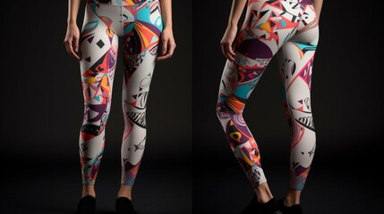 A pair of leggings with a colorful, abstract print inspired by traditional Panama textiles Generative AI