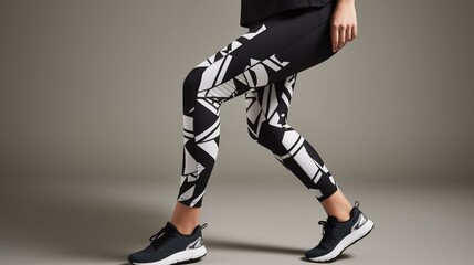 Fototapeta na wymiar A pair of leggings with a bold, graphic print in black and white Generative AI