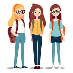 Fototapeta premium Three student girls. Generative AI
