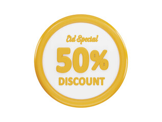 Eid special 50 percent discount offer icon 3d rendering vector illustration
