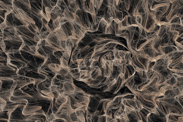 Brown pattern of crooked waves on a black background. Abstract fractal 3D rendering