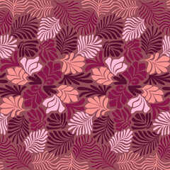 Naklejka na ściany i meble Multicolor abstract background with tropical palm leaves in Matisse style. Vector seamless pattern with Scandinavian cut out elements.