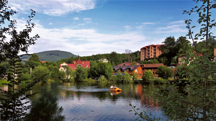 Naklejka premium Tourist complex Polyana. Transcarpathia, Ukraine.