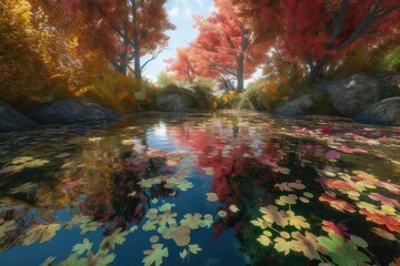 Naklejka na ściany i meble A pond in autumn Generative AI