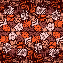 Multicolor abstract background with tropical palm leaves in Matisse style. Vector seamless pattern with Scandinavian cut out elements.