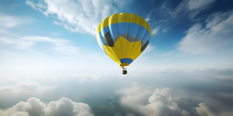 aerostat in the colors of the Ukrainian flag high in the sky, open airspace  generativ ai