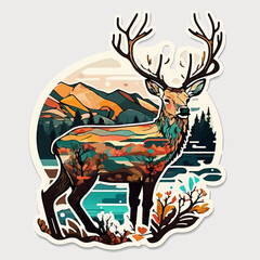 Striking and dramatic image of a deer in a mountainous landscape in vector format