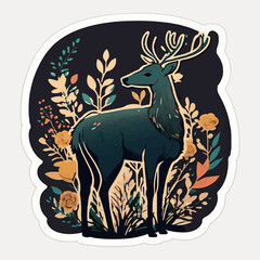 Detailed illustration of a deer in a forest with a rainbow