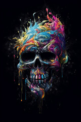 Colorful Water Colored Skull with color Splash | Generative Art 