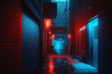 Futuristic Alley in the night With neon Street lights | Generative Art 