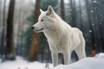 Obraz premium White wolf in snow forest. Generate Ai