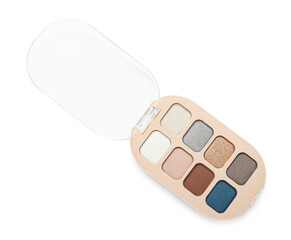 Palette of eyeshadows on white background