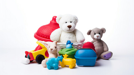 Colorful various baby toy for baby activities and fun like doll, car, animal, and ball.