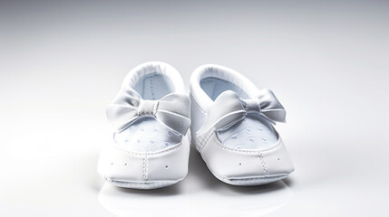A pair of white baby girl shoes isolated on white background.