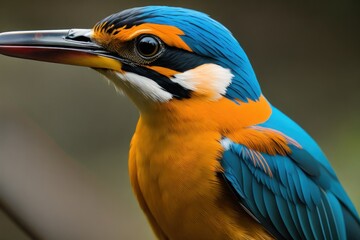 Blue eared kingfisher in the treetops in a tropical rainforest, Amazon of Brazil. Wildlife concept of ecological environment. Generative AI