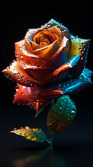 Obraz na płótnie Canvas Red orange green white pink rose flower with sparkling petals. Generative AI