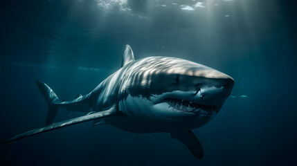Fototapeta premium Megalodon in the Deep Sea. Generative AI
