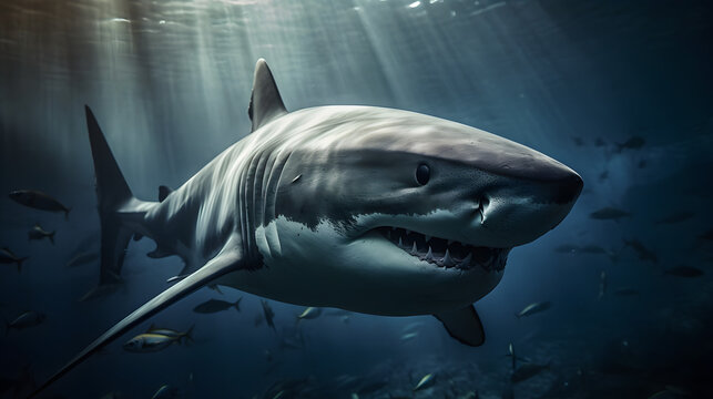 Megalodon in the Deep Sea. Generative AI