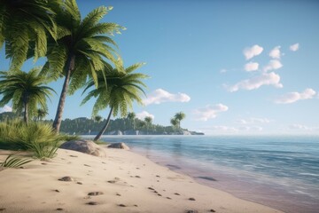 A serene beach scene with palm trees swaying Generative AI 3