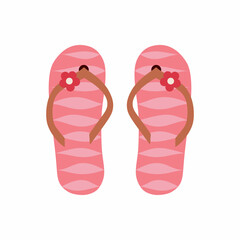 Pair of flip flops, summer time vacation attribute, slippers with flower. Pink and red colors isolated on white.