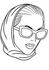 Obraz na płótnie Canvas beautiful girl in a headscarf and sunglasses, ouline illustration