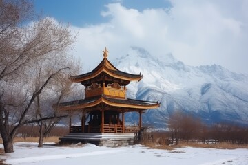 Fototapeta premium Buddhist old temple in mountains. Generate Ai