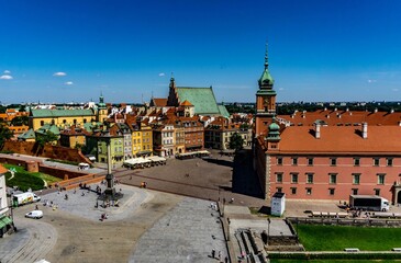 Naklejka na ściany i meble Castle Square in the city of Warsaw, seen from above, on a sunny day.