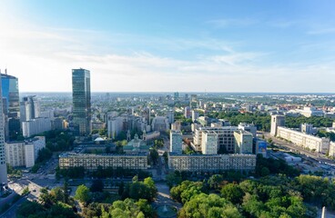 Obraz premium View from the observation deck of the Palace of Culture and Science of the City of Warsaw, Soviet buildings are observed