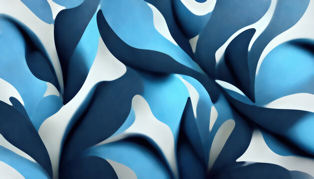 Floral pattern abstract background. Decorative ornament. Blur white blue color curve leaf petals creative motif print graphic art illustration.