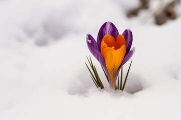 Crocus snow flower. Generate Ai