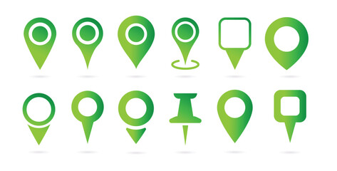 Obraz premium Simple Map Pin. Map Marker Pointer Icon Set. Modern Map markers. Location Pinner Sign. Green Map Pin Place Marker. Location Icon. Flat Style.