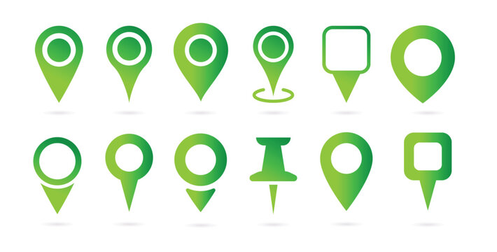 Simple Map Pin. Map Marker Pointer Icon Set. Modern Map markers. Location Pinner Sign. Green Map Pin Place Marker. Location Icon. Flat Style.