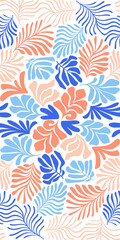 Multicolor abstract background with tropical palm leaves in Matisse style. Vector seamless pattern with Scandinavian cut out elements.