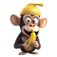 Monkey cartoon character happy, holding a banana 
