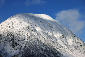 Alpine winter landscape near Sogndalsfjora in Norway, Europe	