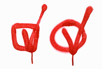 Red spray stain symbol of Yes and No icon isolated on white, clipping path