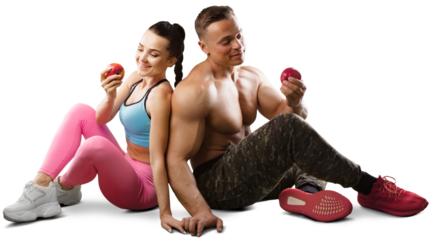 Portrait of couple young fit sporty people with crossed hands